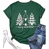Christmas Tree Shirt for Women Merry Christmas Printed T-Shirts Short Sleeve Holiday Tee Xmas Gift Tops
