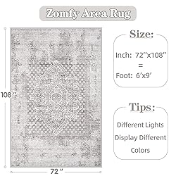 Area Rug 6x9 Vintage Rug: Washable Indoor Medallion