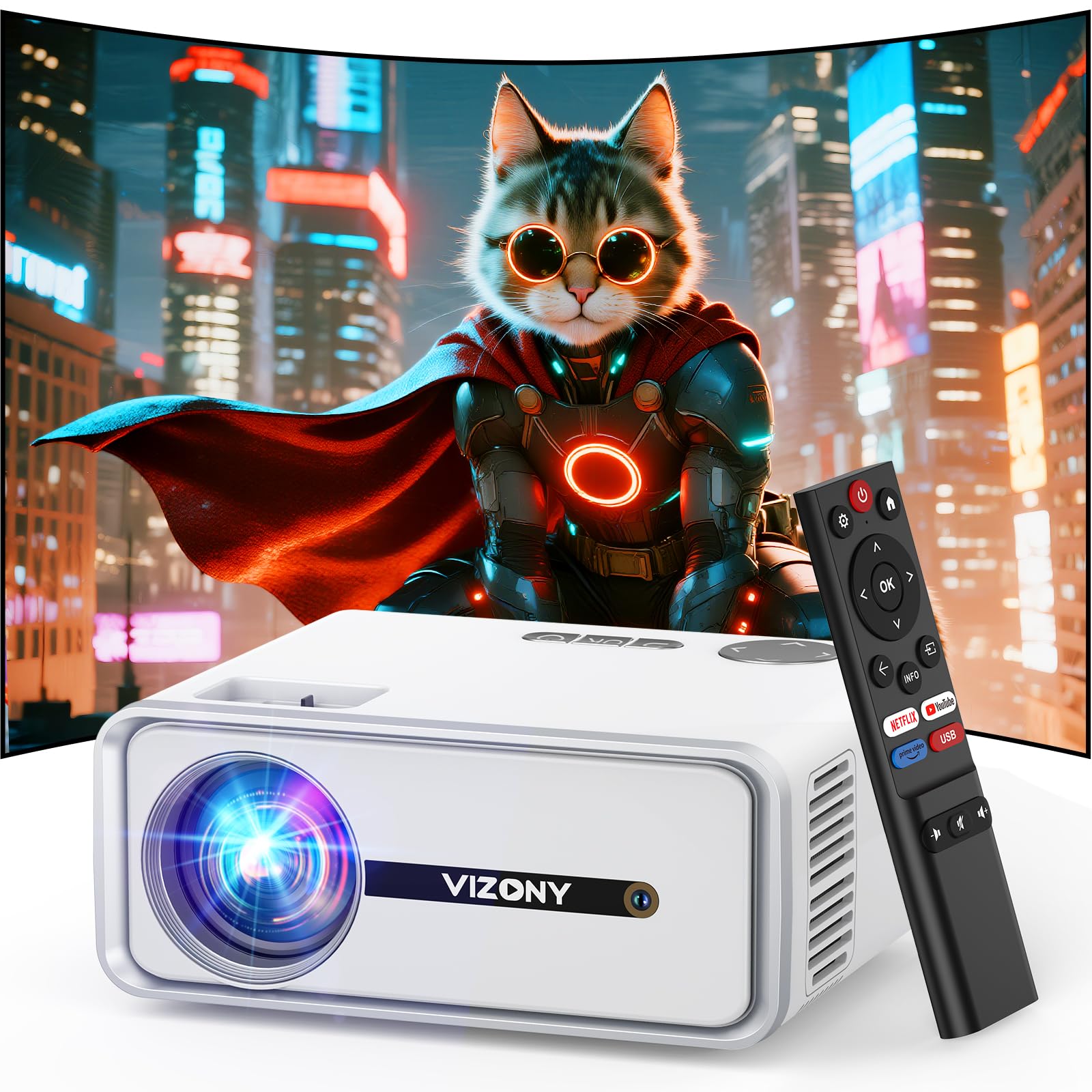Photo 1 of [Built-in Apps] Smart Projector with WiFi and Bluetooth, VIZONY Native 1080P Projector with Streaming APPs, Dolby Audio, Portable Mini Projector for Indoor Outdoor Use