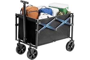 DUMOS Collapsible Wagon with Wheels, 176 lbs Wagons Carts Foldable Wagon Cart with Flexible Handle, Lightweight Portable Folding Utility Grocery Shopping Cart for Grocery Sports Garden Camping
