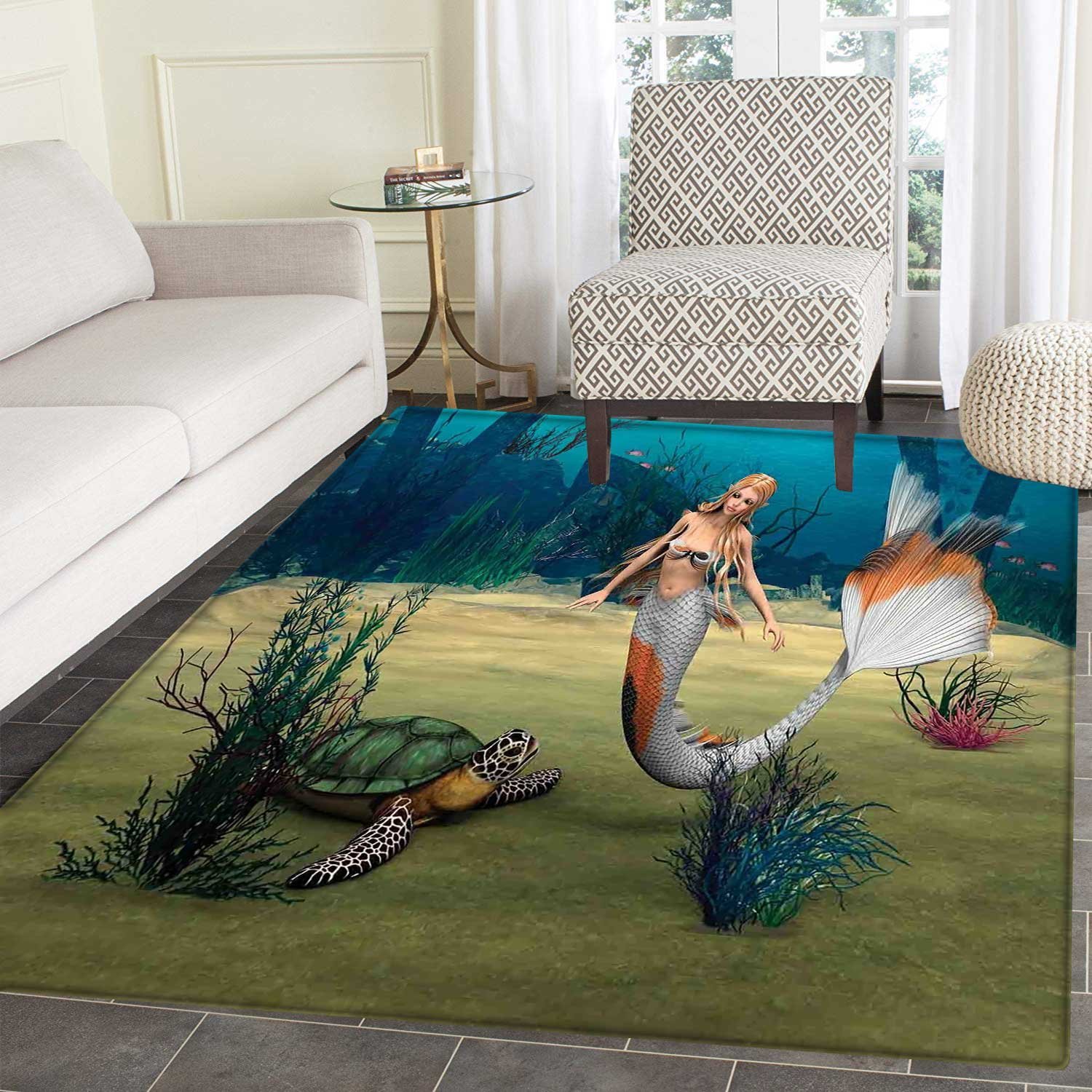 Mermaid Area Rug Carpet Digital Render Of Cute Mermaid