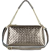 TAKEASY Italian Genuine Leather Crossbody Bag for Women with Embossed Metallic Suede & Chain Strap | Medium Shoulder Purse