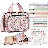 Bible Cover Case for Women, Large Bible Bag w/Shoulder Strap, Bible Study Supplies Journaling Kit Pink Book Carrying Case with Pastel Highlighter Tabs, Valentines Day Christian Gifts for Women Her Mom