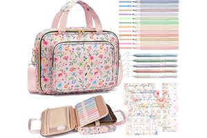 FLOE Bible Cover for Women Bible Case, Large Bible Bag w/Shoulder Strap, Bible Study Supplies Bible Journaling Kit Pink Book Carrying Case with Bible Highlighters, Valentines Day Christian Gifts for Women