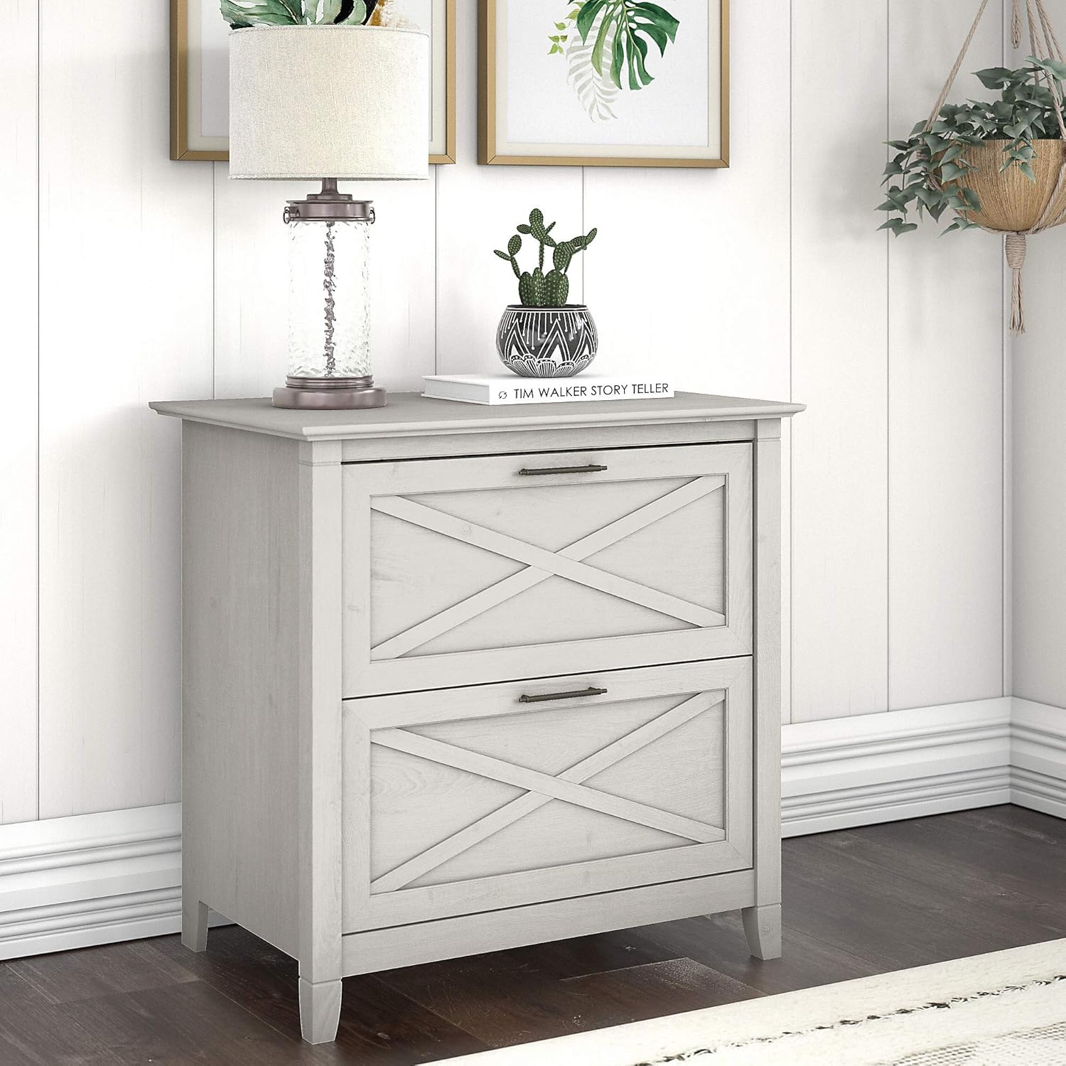 Bush Furniture 2 Drawer Lateral File Cabinet, Linen White Oak: Furniture & Decor