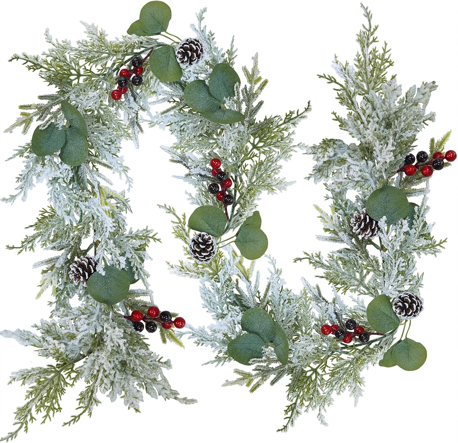Wreaths, Garlands & Swags - Winlyn 6' Christmas Artificial Snowy Cedar Garland Frosted Pine Garland with Pine Cones Red Berries Winter Greenery Garland Christmas Winter Wedding Table Runner Centerpiece Mantel Holiday Home Decor