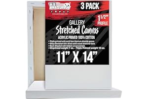 U.S. Art Supply Medium Stretched Canvas for Painting 11x14 inch Gallery Depth 1-1/2" Profile, 3-Pack - 12oz Acrylic Gesso Triple Primed, Professional Artist Quality, 100% Cotton - Oil, Pouring Paint