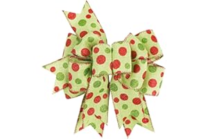 SIMISI RIBBON Christmas Green Red Dots Bow Rustic Burlap Bows for Wreath, Christmas Tree, Holiday Decor (9.5 x 13 inch)