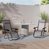 VOUNOT Set of 2 Zero Gravity Sun Loungers with Cup Holder Grey view 2