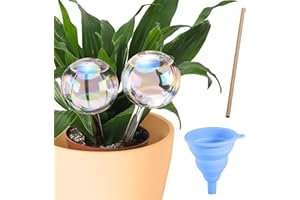 NuBliss 2 Pcs Clear 8 Oz Large Plant Watering Globes - Thick Glass Watering Bulbs for Indoor Plants & Outdoor with Funnel and Digging Stick - Self Watering Planter Insert