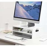 VONDETYR White Monitor Stand Riser For Desk Organizer Desktop Printer/ Laptop Storage Shelf