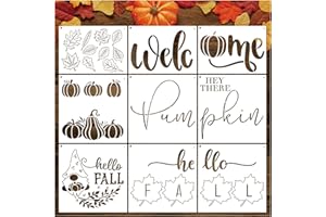 YANROOM 9pcs Fall Doormat Stencils Large Crafts Stencils for Door Mats Hello Fall Hello Pumpkin Stencil Reusable Drawing Stencil for Painting on Doormats Wood Wall Decoration(9 Fall Doormat)