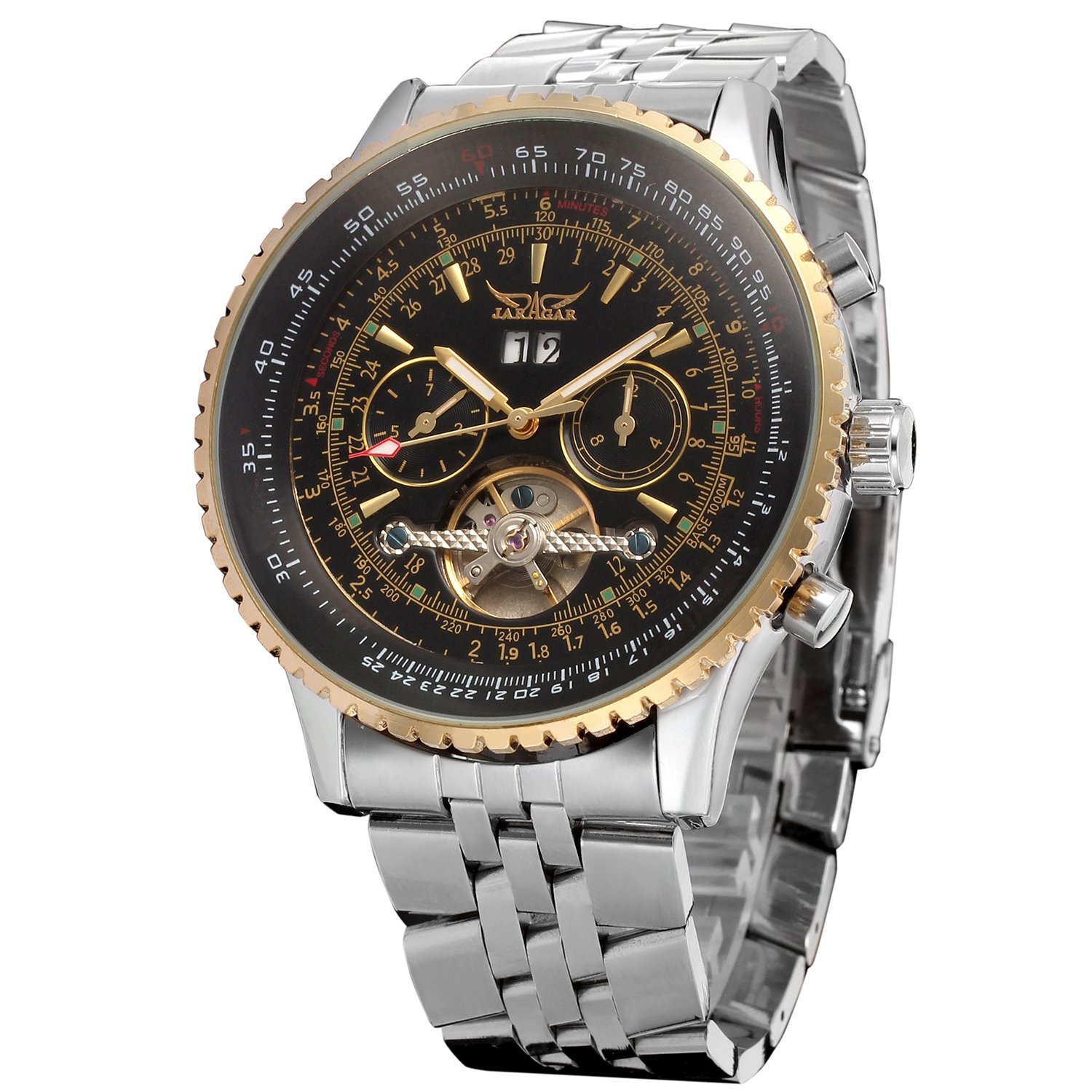 Forsining Men's Self Winding Waterproof Automatic Stainless Steel Skeleton Tourbillon Calendar Wrist Watch
