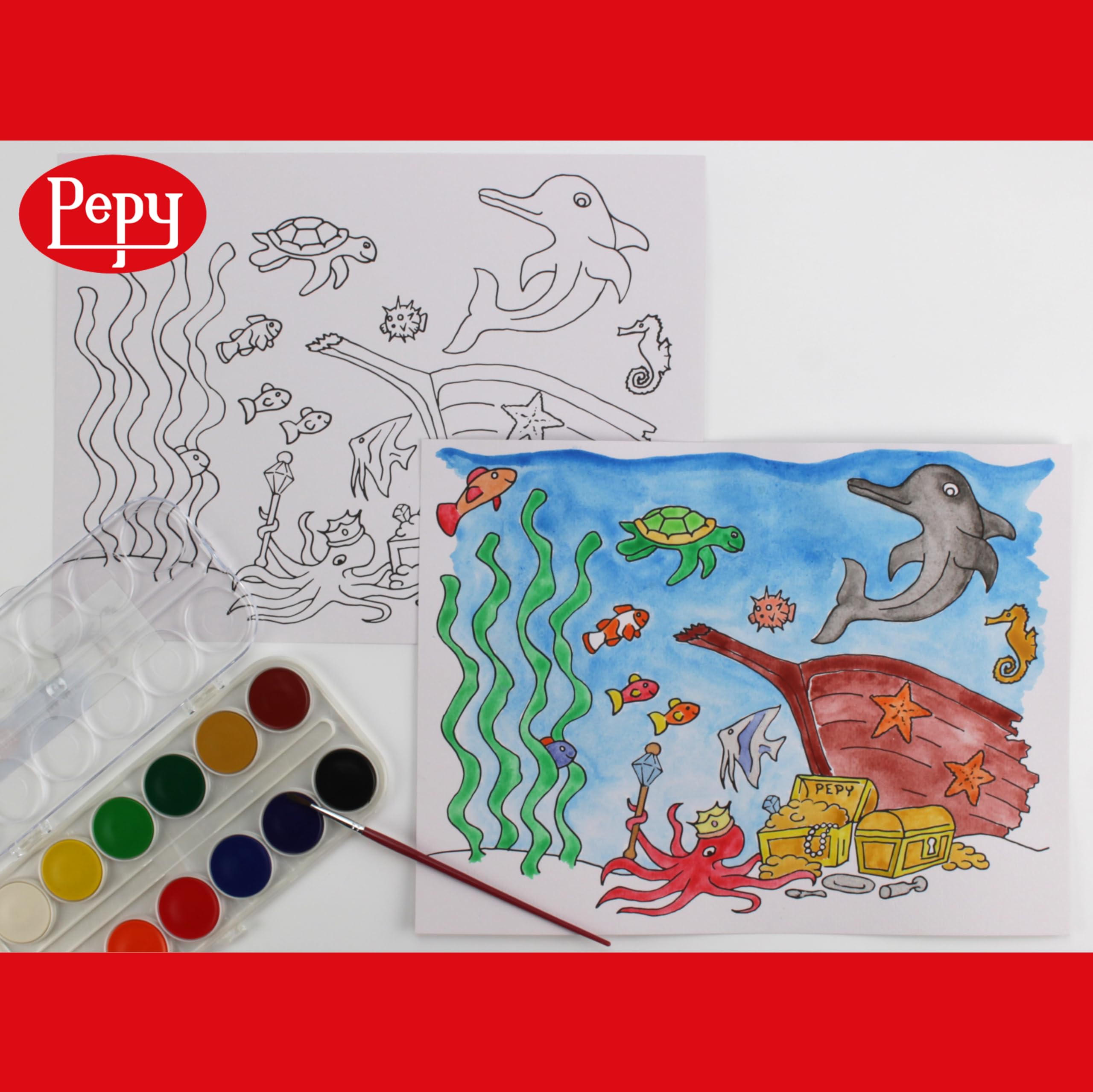 Pepy Watercolor Coloring Book 20 Sheets Total with 10 Plain and 10 Pre-Printed Design Sheets; 9 inches by 12 inches