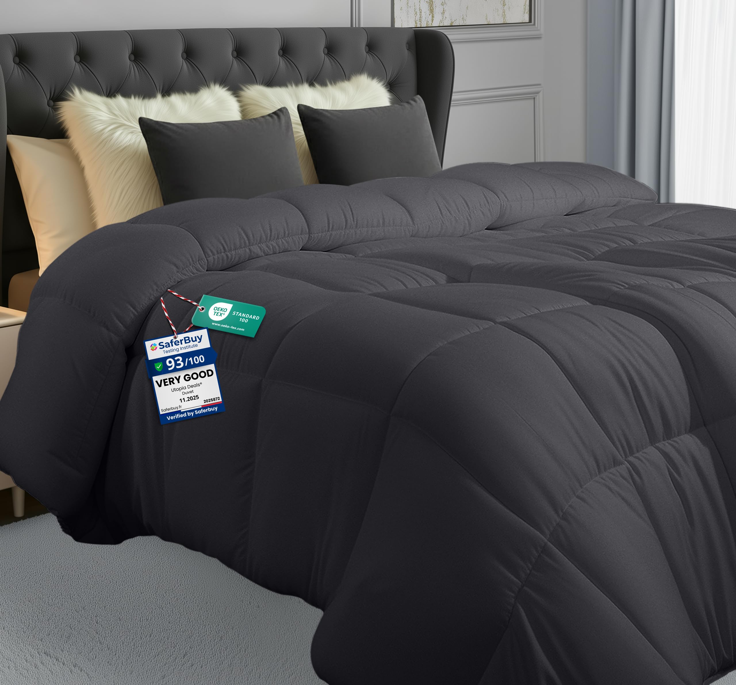 Utopia Bedding Single Duvet – 4.5 Tog Lightweight Coverless All Season Duvet, Soft Breathable Microfiber with Box Stitching, 135x200 cm (Grey)