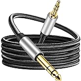 3.5 mm to 6.35 mm Audio Cable 10Ft, Gold-Plated Terminal Silver Color Zinc Alloy Housing 3.5mm 1/8" Male TRS to 6.35mm 1/4" Male TRS Nylon Braided Stereo Audio Cable for CellPhone, Amplifiers(10Ft/3M)
