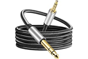JELLY TANG 3.5 mm to 6.35 mm Audio Cable 20Ft, Gold-Plated Terminal Silver Color Zinc Alloy Housing 3.5mm 1/8" Male TRS to 6.35mm 1/4" Male TRS Nylon Braided Stereo Audio Cable for Cellphone,Amplifiers(20Ft/6M)