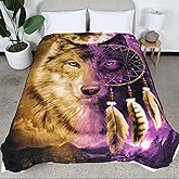 Dawhud Direct Dreamcatcher Wolf Fleece Blanket - 75x90 Inch Super Soft Plush Throw for Bed or Couch - King Size Wolf Blanket for Women, Men and Kids - Cozy Dreamcatcher Decor for Bedroom, Living Room