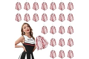 DILIBRA 24 Pcs Metallic Cheerleading Pom Poms for Kids, Cheerleaders Cheer Pom Poms with Baton Handle, Cheering Squad Hand Flower for Adults Team Spirit Sports Game Dancing Party