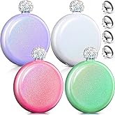 4 Pcs Cute Liquor Flask for Women 5 oz 304 Stainless Steel Portable Glitter Flask for Whiskey Liquor Wine with Shining Rhinestone Cap and 4 Funnels for Drink Bar(Pastel Color)