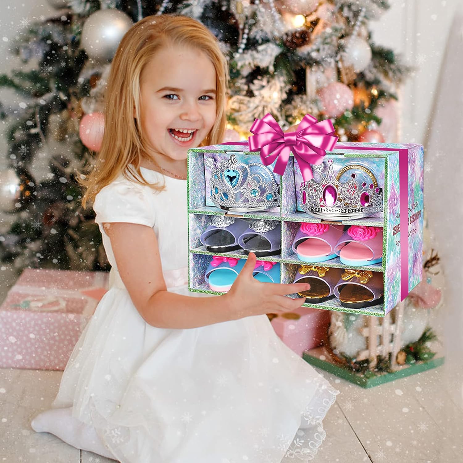 HOMOFY Princess Dress Up Shoes and Jewelry Boutique Princess Role Play 4 Pairs of Play Shoes Tiara and Jewelry Accessories Gift for Girl Aged 3,4,5,6 Years Old: Toys & Games