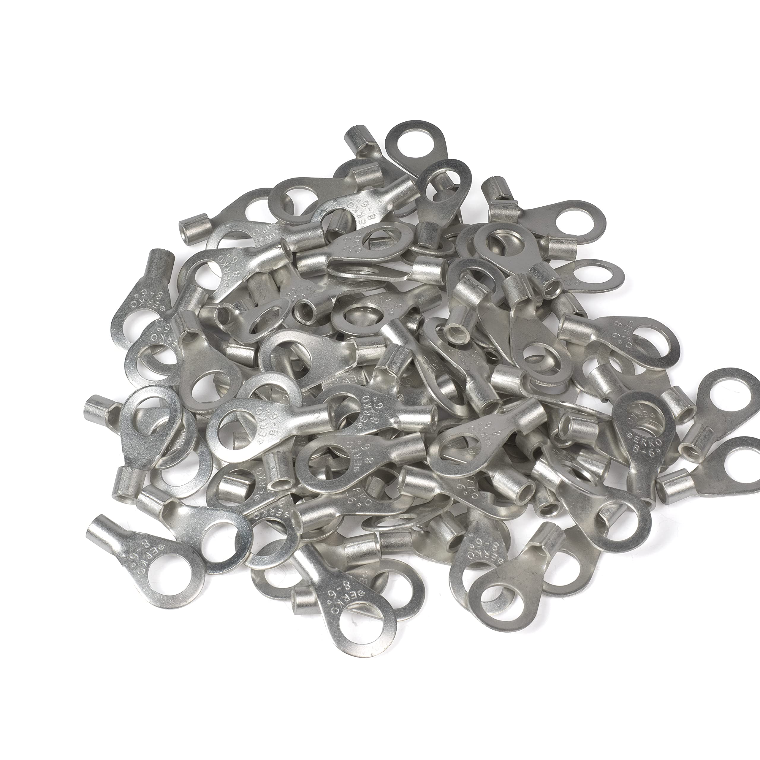 ERKO professional non-insulated ring terminals 100 pieces for M6 screws and wire size of 0.5 ÷ 1.0 mm2, manufactured according to DIN 46234 standard.
