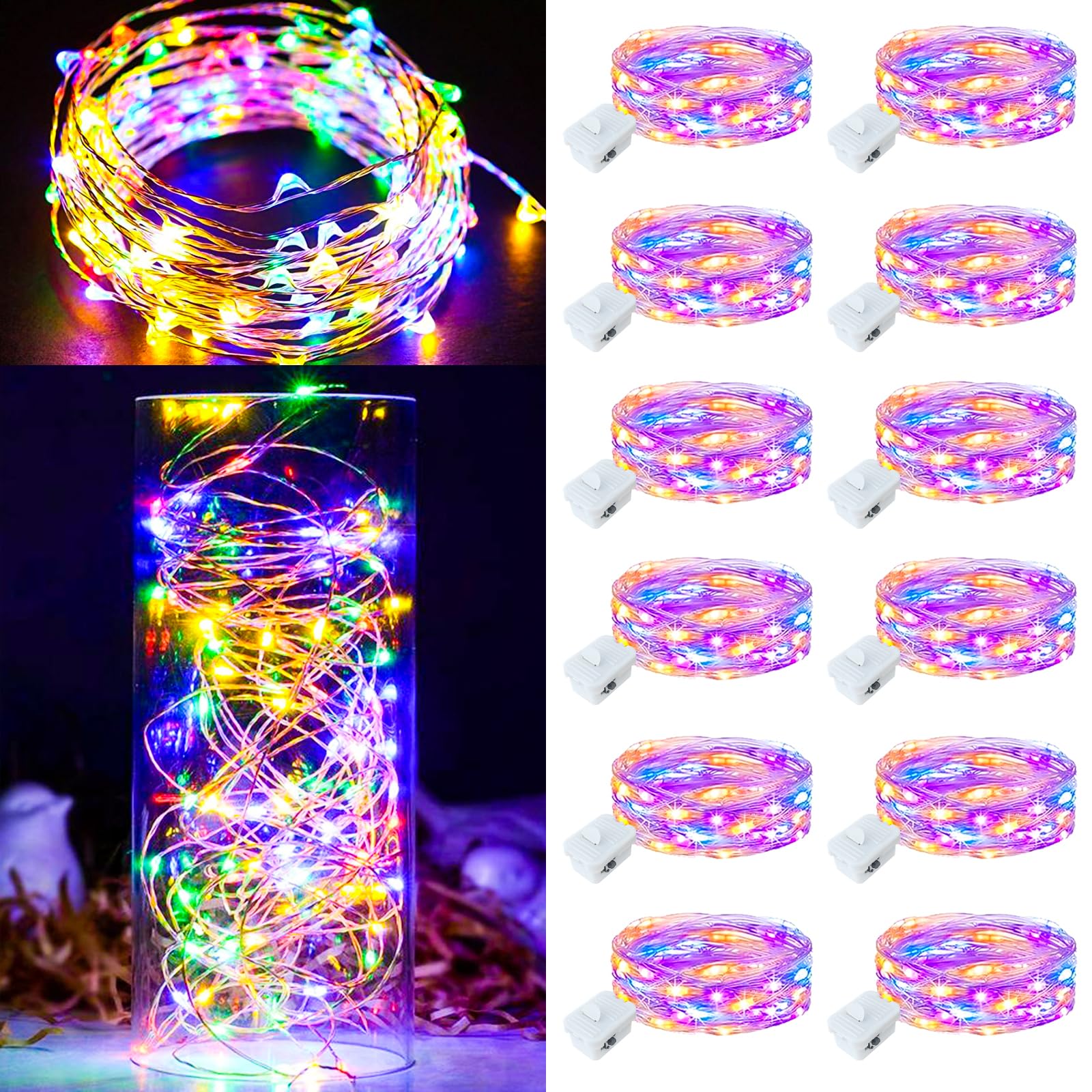 Photo 1 of 12Pack Fairy Lights Battery Operated, 7ft 20 LED 3 Modes Speed Twinkle Mini String Lights Waterproof Copper Wire Firefly Starry Lights for Mason Jars Wedding Party Christmas Decorations