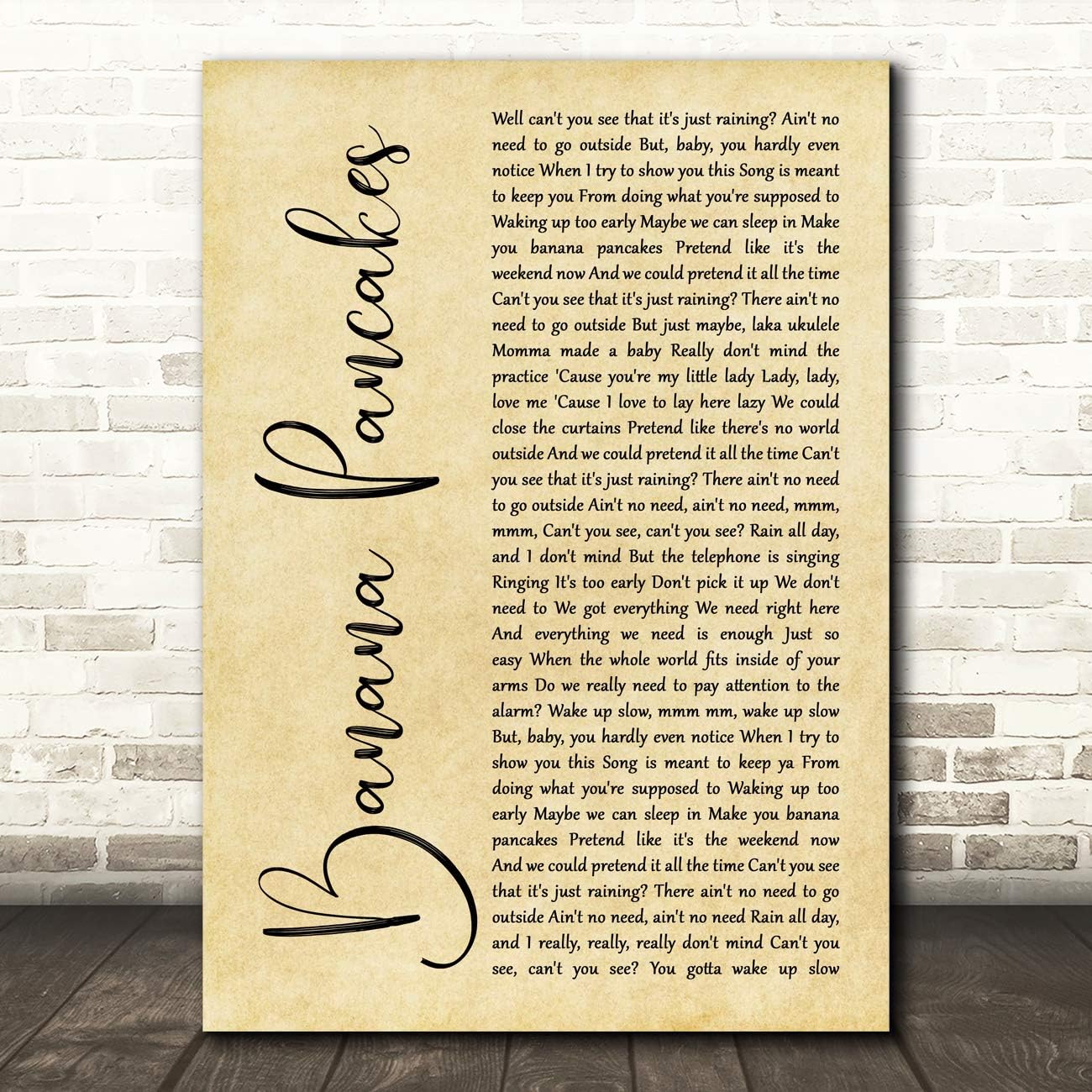 Amazon Com Banana Pancakes Rustic Script Song Lyric Quote Wall Art Gift Print Office Products