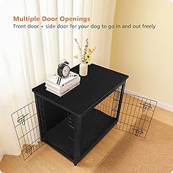 DWANTON Dog Crate Furniture with Cushion, Wooden