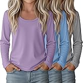 LessonZoo 3 Pack Girls Long Sleeve Shirts Kids Cotton Scoop Neck Casual Tops Loose Soft Layering Basic Tees 5-14 Years Teens