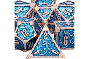 ARUOHHA Metal DND Dice Copper Blue Dragons Dice Set with Gift Box, Role Playing Game RPG Dungeons Polyhedral D and D Dice D20
