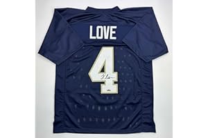 HOFSM.COM HALL OF FAME SPORTS MEMORABILIA Facsimile Autographed Jeremiyah Love Notre Dame Blue Reprint Laser Auto College Football Jersey Size Men's XL