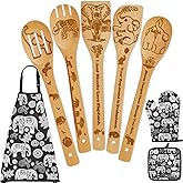 Elephant Gifts for Women,8pcs Elephants Bamboo Cooking Utensil Spoons with Apron Oven Mitt Potholder,Personalized Elephant Gift for Mom,Housewarming Kitchen Decor,Christmas,Birthday Gifts (Black)