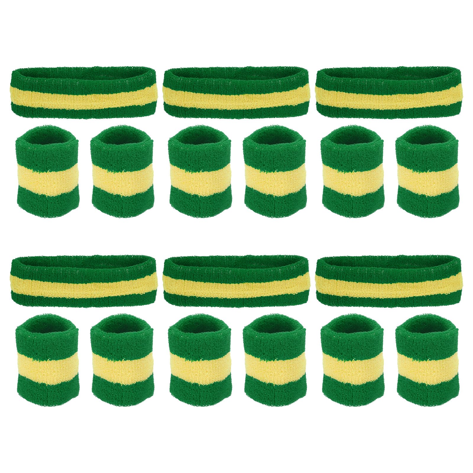 PATIKIL Sweatbands Headband Wristband, 6 Set/18Pcs Sweatband Terry Cloth for Sports Basketball Tennis Athletic Gym Working Out, Green Yellow