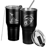 Military Gift Shop USMC 30 oz Coffee Travel Mug | Double Wall Vacuum Insulated Coffee Tumbler | Stainless Steel Coffee Mug With Lid & Straw USMC 30oz Tumbler