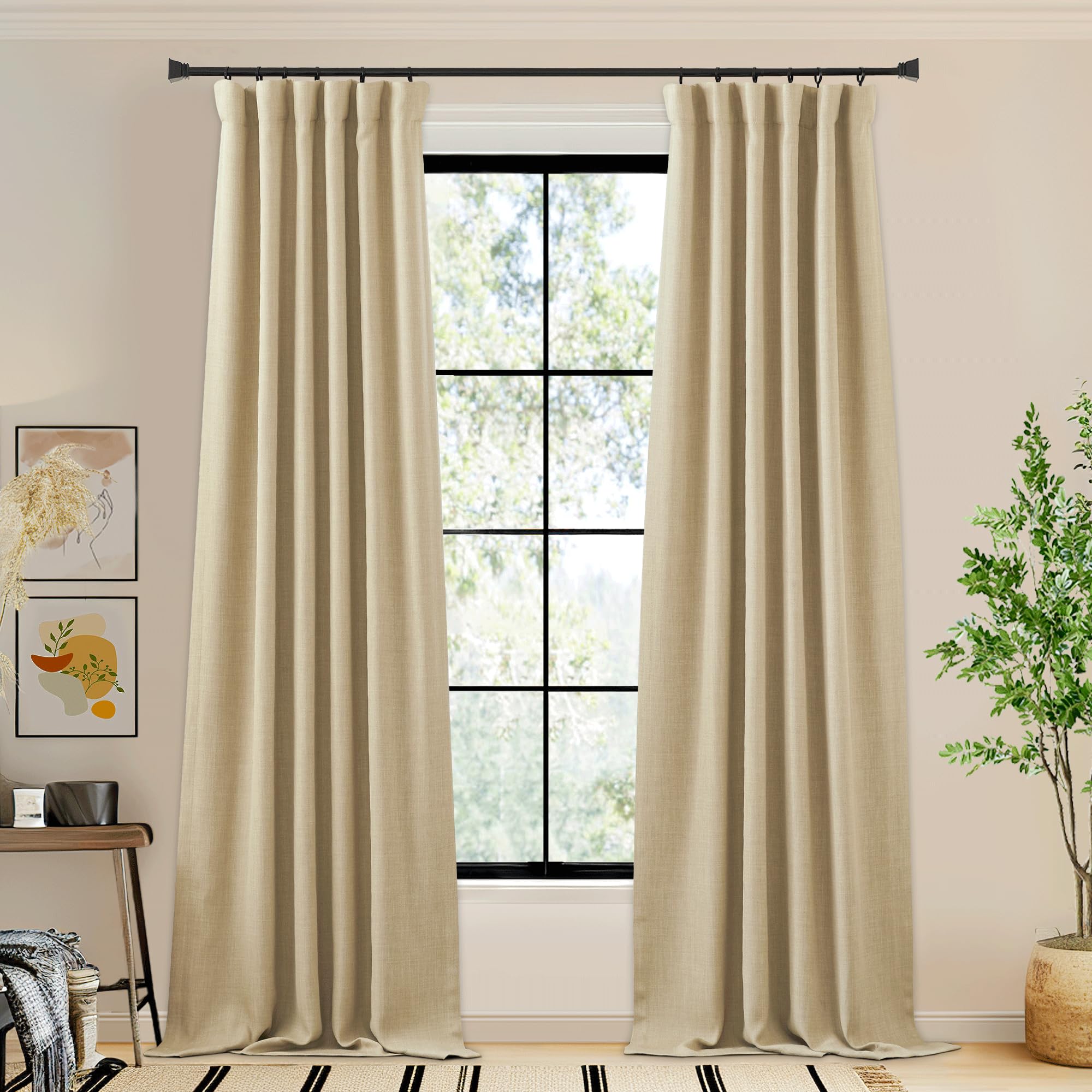 NICETOWN Thick Faux Linen Room Darkening Curtains, Hook Belt/Rod Pocket/Back Tab Light Blocking Sound Dampening Drapes Thermal Curtains for Living Room/Bedroom, W50 x L120, 1 Panel Image