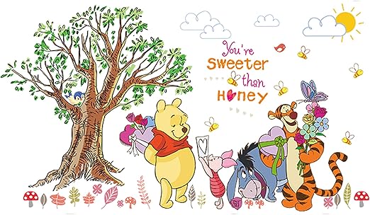 Amazon ウォールステッカーくまのプーさんの誕生日漫画の子供部屋のベッドサイドの装飾ステッカー幼稚園の背景粘着紙 60 90cm ウォールステッカー オンライン通販