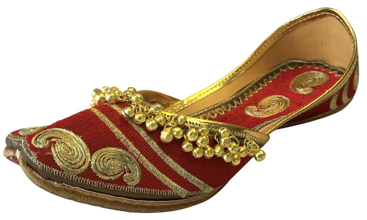 step n style women's red ghungroo punjabi jutti rajasthani khussa shoes ethnic mojari flat sandals