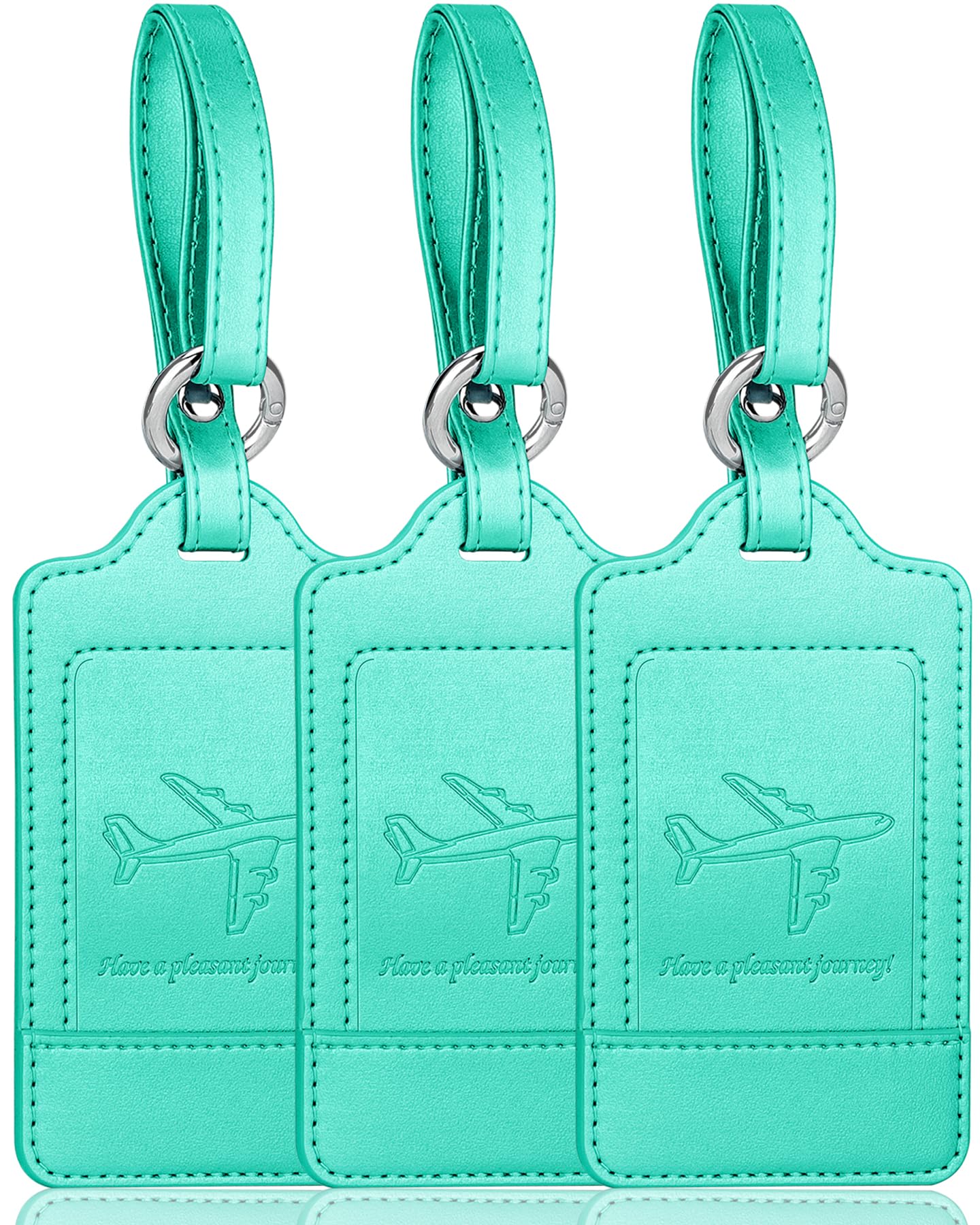 Teskyer 3 Pack Luggage Tags, PU Leather Luggage Tags for Suitcases, Luggage Labels with Name ID Card, Noticeable, Durable, Travel Accessories, Cyan
