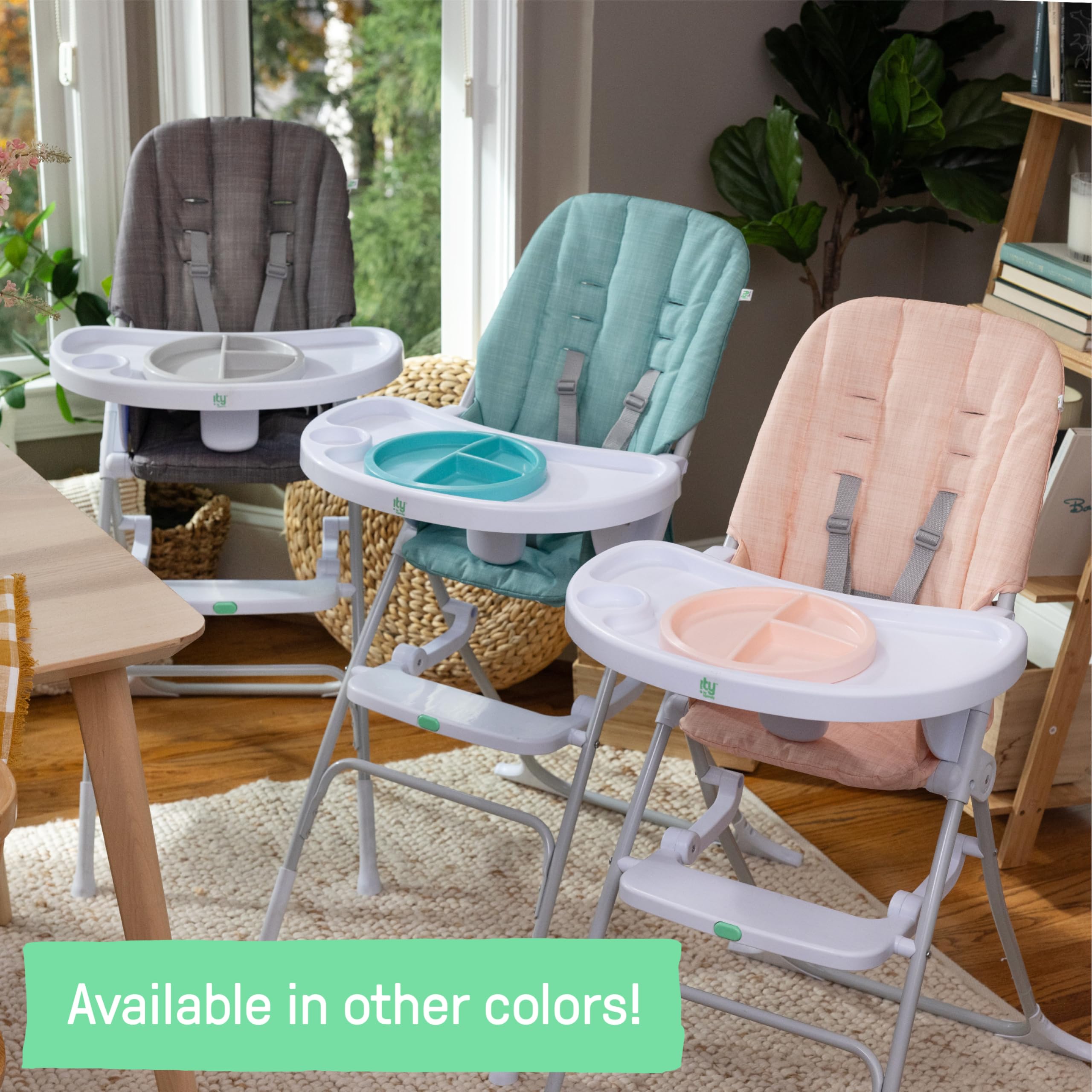 Ingenuity Sun Valley Compact Folding Baby High Chair, Food-Grade Safe Plate, 5-Point Harness, for Ages 6 Months and Up, Unisex - Teal