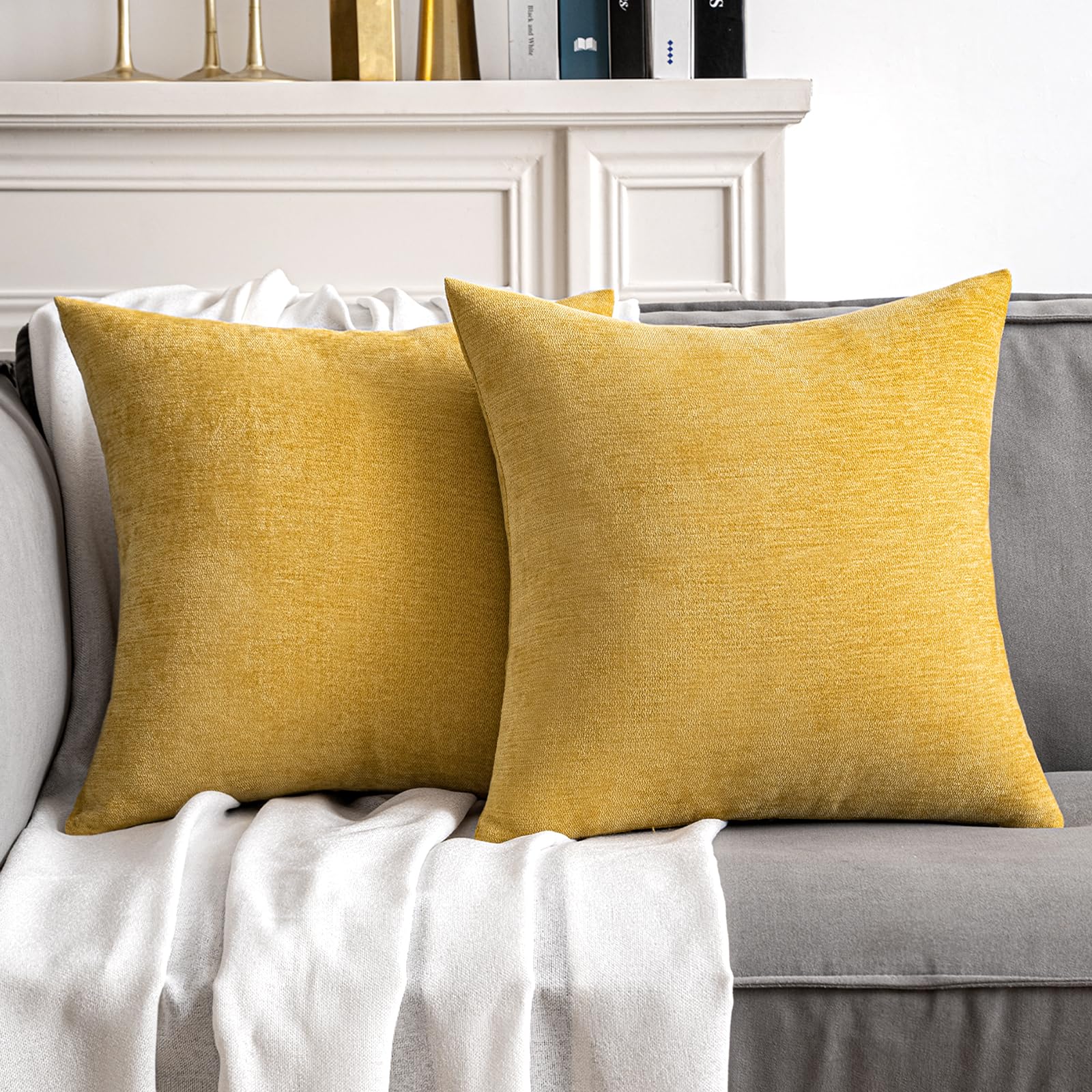 Photo 1 of MIULEE Pack of 2 Mustard Yellow Decorative Pillow Covers 20X20 Inch Soft Chenille Couch Spring Throw Pillows Farmhouse Cushion Covers for Home Decor Sofa Bedroom Living Room