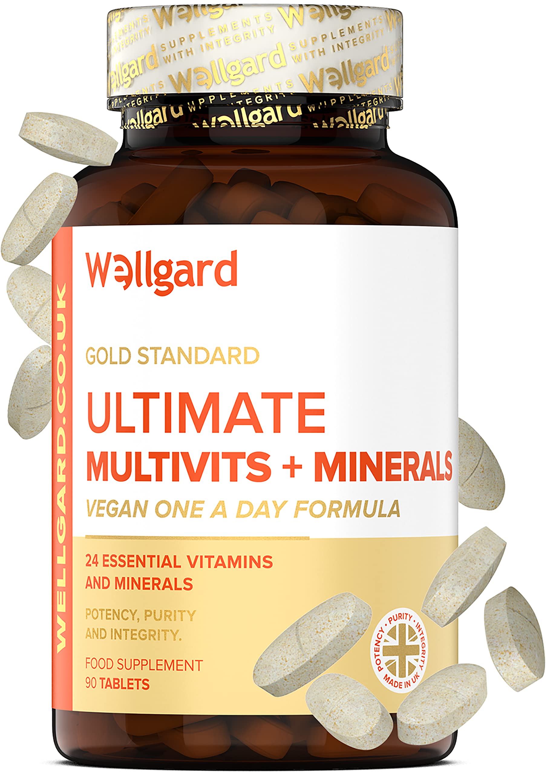 Vegan Multivitamins & Minerals by Wellgard - Vegan Multivitamin Tablets for Men and Women with 24 Essential Active Vitamins & Minerals, Made in UK