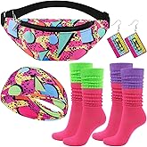 Fingertip WD 80s Costume Accessories Set, Neon Retro Fanny Pack Hairband Fishnet Slouch Socks for Party Halloween