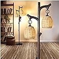 68" High Farmhouse Rustic Country Cottage Floor Lamp Tree Trunk Faux Wood Column Dark Bronze Wicker Drum Shade Decor for Living Room Bedroom Reading Room
