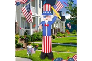 Aotiooy 7FT Patriotic Independence Day 4th of July Inflatable Uncle Sam Lighted Blow up Party Decoration for Outdoor Indoor Home Celebration Garden Yard
