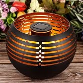 ivSunTEK Outdoor Solar Lantern, Flickering Flame Metal Shade Ambient Light | Dusk to Dawn, Garden Patio Dining Tabletop, Balcony Desk, Pathway Side, Landscape Accent Light, Outdoor Furniture Decorative