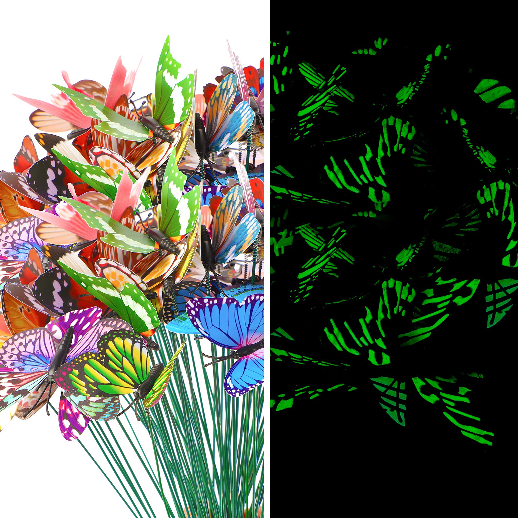 Augshy Butterfly Decorations,75 PCS Luminous Butterfly Garden Decor Stakes, Waterproof Gardening Art Butterfly Ornaments for Outdoor Yard Lawn Garden Decor