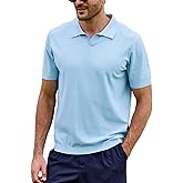 Kallspin Men's Polo Shirts Short Sleeve V Neck Collared Textured Knit Pullover Top Breathable Casual Summer Golf Beach Shirt