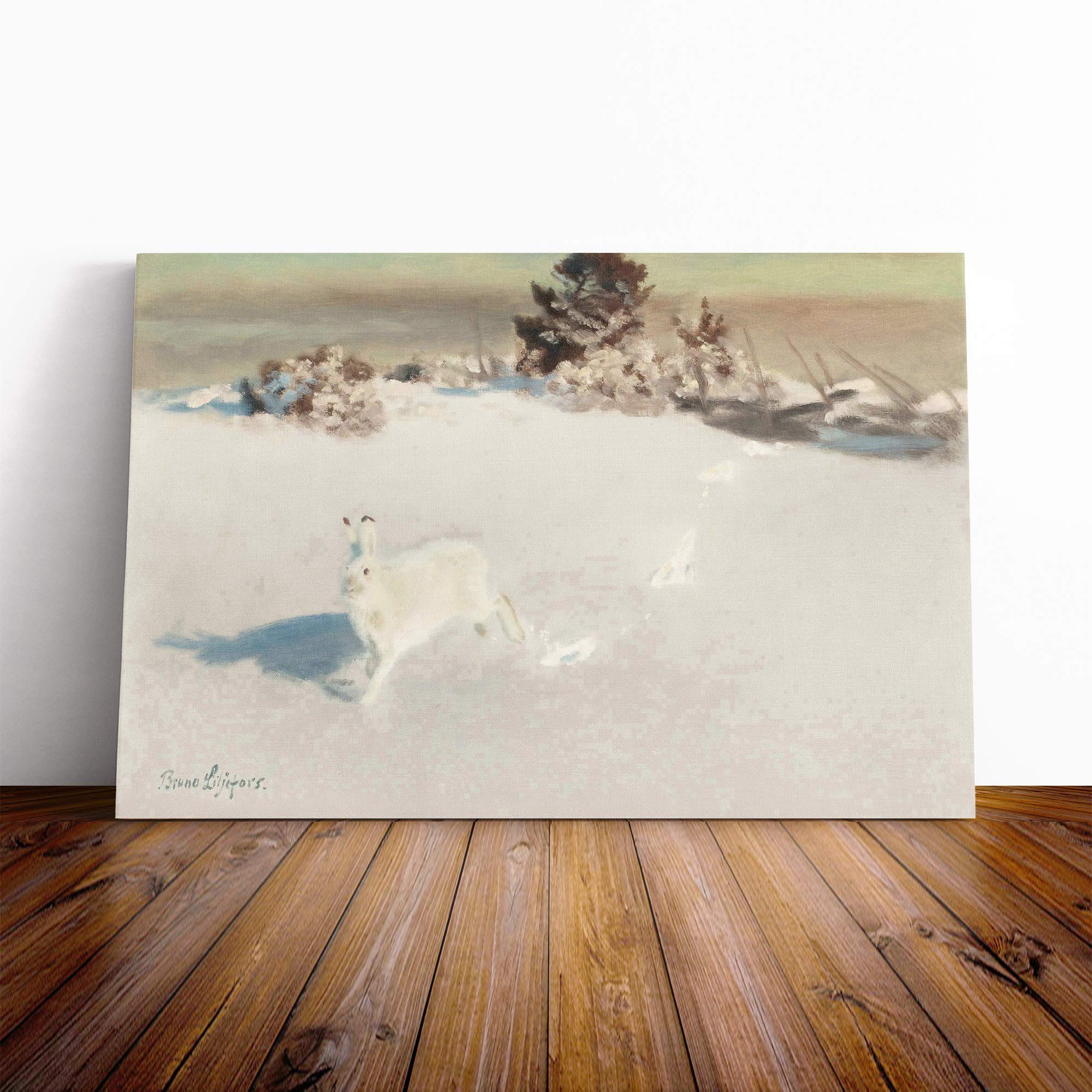 Bruno Liljefors Winter Hare Canvas Print | Gallery Wrapped 30mm Frame Wall Art | 20x14 inches | Ready to Hang | Modern Animals Picture | Living Room Bedroom Lounge Office