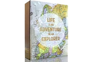 Holoary Photo Albums 4x6 100 Photos, Small Size 1 Picture Per Page, 100 Pockets 4"x6", Printed Book Cover Old Map Adventure Travel Vacation